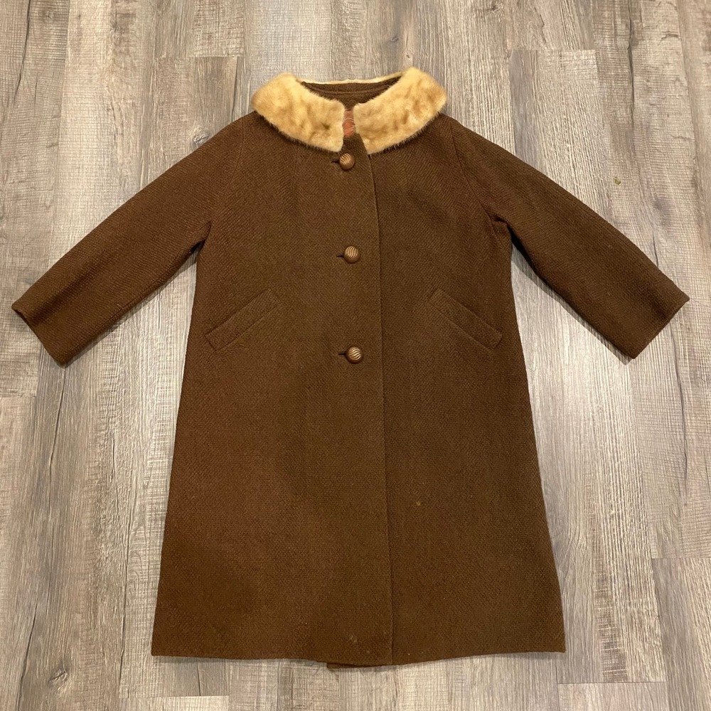 John Wannamaker Rittenhouse Shops Vintage Wool Coat With Mink Fur Collar
